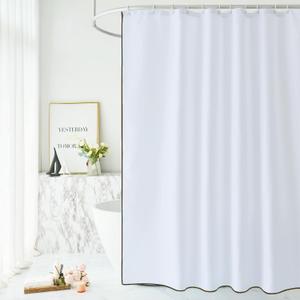 Faux Linen Fabric Cloth White Shower Curtain with Brown Border Bathtub Curtain Boho Modern Shower Curtains for Bathroom and Hotel,72 x 78 Inches