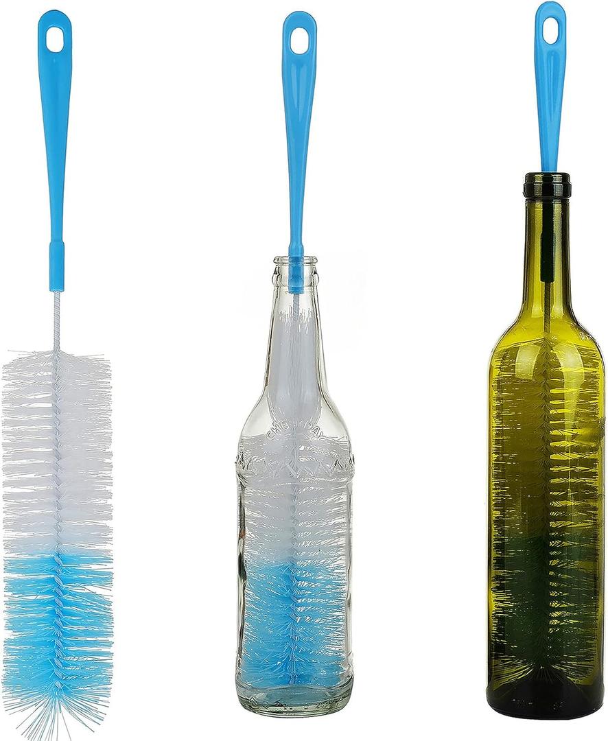 3-Pack Long Bottle Cleaning Brush for Narrow Neck Beer, Wine, Flask, Thermos, Sportwell, Pitcher, Brewing Bottle Cleaner, 16 Inches (Blue)