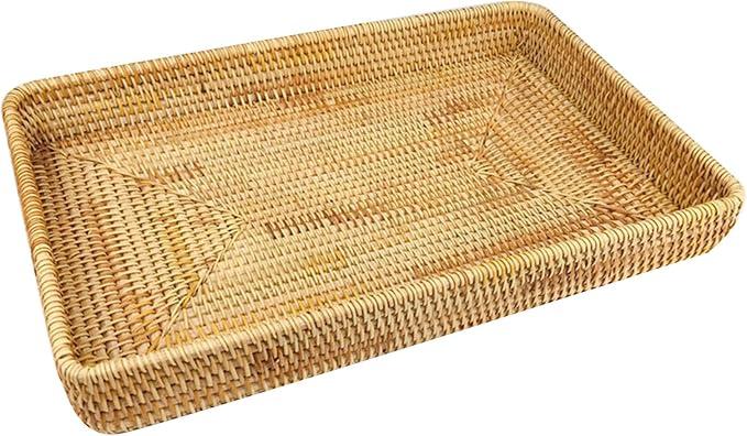 Rattan Serving Tray, Rectangular Woven Tray Wicker Decorative Serving Baskets, Hand Woven Wicker Basket, Decorative Tray for Home
