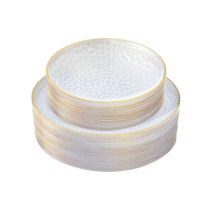 Hammered Gold Rim Plates Set, Premiun Heavy-Duty Clear Disposable Party Plates, 15 PCS 7" Dessert Plate and 10 PCS 10" Dinner Plates for Party, Wedding