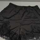 Women Silk Lace Shorts Satin Elastic Waist Lace Trim Mini Shorts Silk Patchwork Lounge Pettipants Slip Bottoms (Coal Black, L)