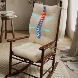 Rocking Chair Cushion, Set of 2, with Thicken Seat & Lumbar Support Back Cushion, Ergonomic Chair Cushion Non-Slip Bottom with Ties for Indoor/Outdoor Rocker, Office Chair, 22X17 Inch, Cream Color