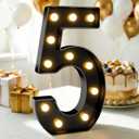 Pooqla Large Light Up Numbers for 5th Birthday Decorations, 12.6 in Tall Black Plastic Marquee Numbers Sign Party Decorations, Gift for Boys Girls Night Light Wedding Anniversary Decor, Big Number 5