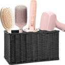 Hair Tool Organizer,Wall Mount Curling Iron Holder,Waterproof Wicker Hot Tools Organizer for Hair Dryer,Flat Irons,Curling Wands,Straighteners Storage,in Cabinet,Bathroom,Vanity (Black)