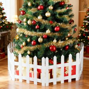 6 Pcs Christmas Tree Fences 15.75"L x 11.8"w Wooden Tall White Picket Fence Gate Decoration Around Christmas Tree Barrier Border for Dog Pets Baby Kids Xmas Holiday Wedding Garden Home Party