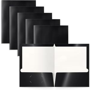 Better Office Products 2 Pocket Glossy Laminated Black Paper Folders, Letter Size, Black Paper Portfolios, Box of 25