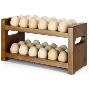 Egg Holder Countertop, 2-Tier Wooden Egg Holder for 36 Eggs, Wooden Countertop with Carry Handle for Chicken, Duck, and Quail Eggs (Regular)