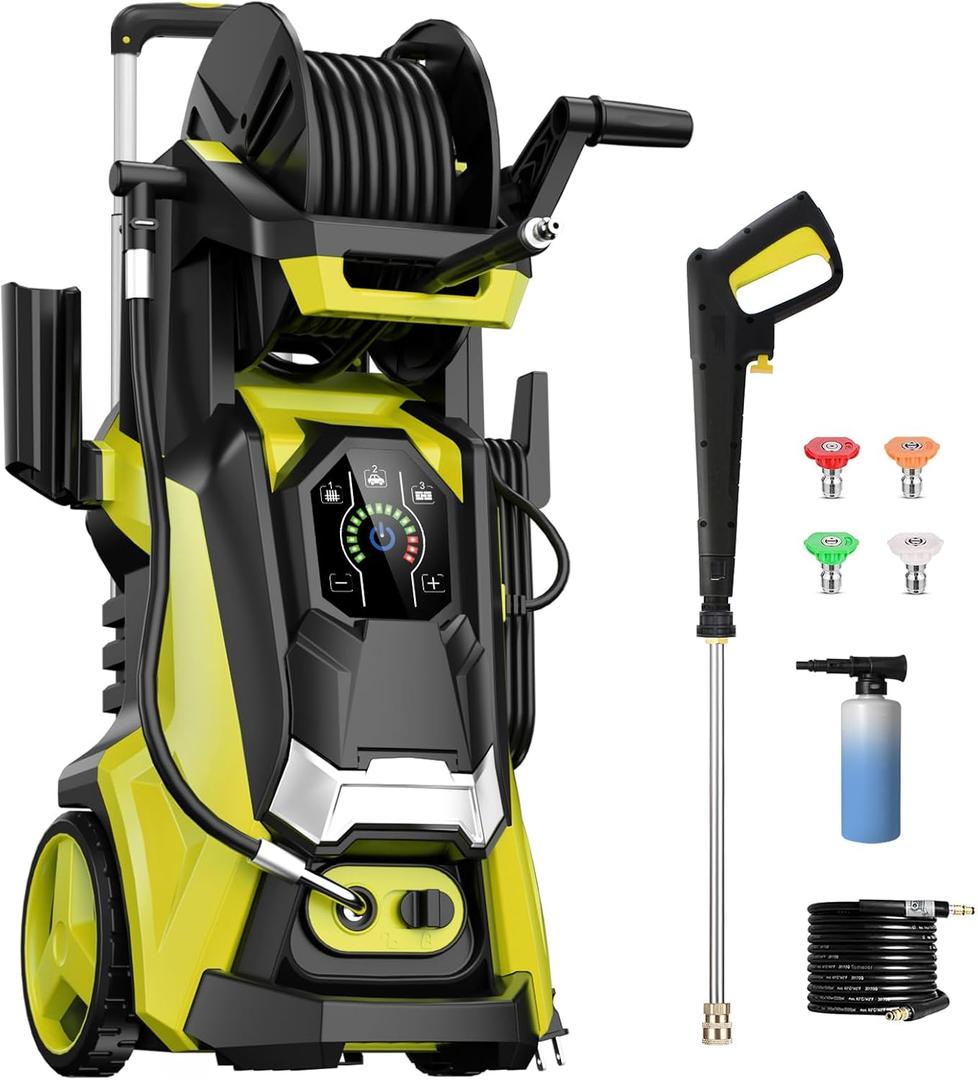 Electric Pressure Washer 5000PSIMax 3.6GPM Power Washer Touch Screen Adjustable Pressure 4 Nozzles and 500ml Foam Cannon Power Washer Cleaning for Car Yellow