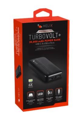 Helix TurboVolt+ 20,000 mAh Power Bank with USB-C and USB-A Ports - Black