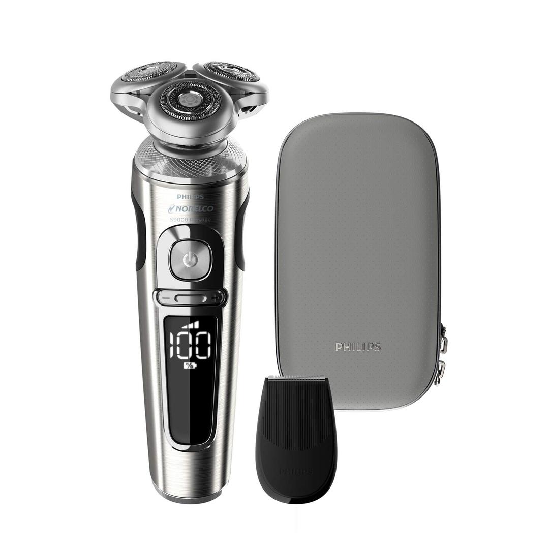 Philips Norelco S9000 Prestige Rechargeable Wet & Dry Shaver with Precision Trimmer and Premium Case, SP9820/87 (Silver)