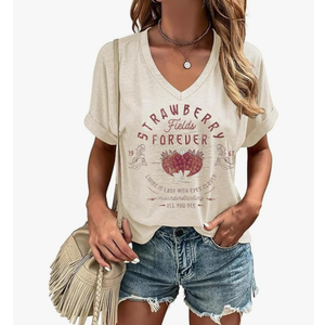 Women Rock Band T-Shirts Vintage Rock and Roll Country Music Shirt Funny Concert Outfit V-Neck Vacation Tops (XL)