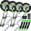 Car Tie Down Straps with Chain Anchors, 10,000LBS Break Strength, J Hooks