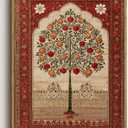 XJYISUO Vintage Framed Wall Art Persian Canvas Art Omegranate Tree Pictures Wall Decor Islamic Paintings Classic Artwork For Living Room Bedroom, 24"L x 16"W