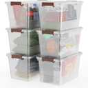 WYT 32 Qt Plastic Clear Storage Bin with Durable Lids and Latching Buckle, 6-Pack Tote Organizing Box Stackable and Nestable