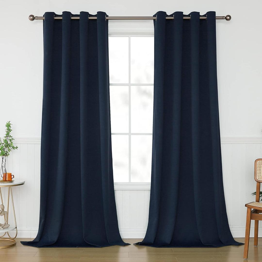 KEQIAOSUOCAI Navy Blue Blackout Curtains 108 Inches Long for Living Room Bedroom - Grommet Room Darkening Drapes Thermal Insulated Navy Curtain Panels for 2 Story Houes, Set of 2, 52W x 108L