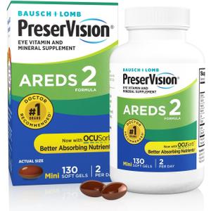 PreserVision AREDS 2 Eye Vitamins, #1 Eye Doctor Recommended Brand, Lutein and Zeaxanthin Supplement with Vitamin C, Vitamin E,Zinc, and Copper, 130 Softgels (Minigels)
