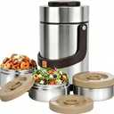 67oz Adults Stainless Steel Vacuum Insulated Thermal Lunch Box, 3 Tier Stackable Sealed Leak-Proof Wide Mouth Portable Bento Food Container, Hot Food Thermo Jar for Soup Office & Outdoor (Silver)