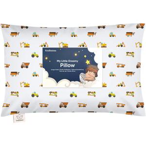 Toddler Pillow with Pillowcase - 13x18 My Little Dreamy Kids Travel Bed Pillows for Sleeping, Organic Cotton Small Pillowcase, Soft & Breathable, Machine Washable, Toddlers 2-5 years old(Construction)