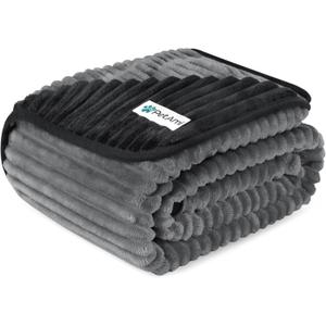 PetAmi Waterproof Dog Blanket, Leakproof Pet Blanket for Small Medium Large Dogs, Reversible Furniture Bed Sofa Couch Cover Protector, Plush Striped Pet Throw for Indoor Cat, 40x60 in, Black Grey