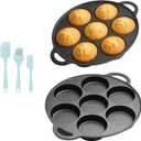 Cast Iron Egg Pan Set of 2-2.95 Inch Cast Iron Biscuit Pan - Pre-Seasoned Cookie & Muffin Pan - Even Heat Distribution for Perfect Brownies