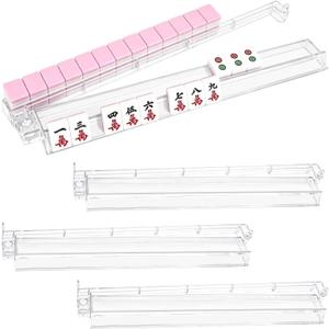 Clear Mahjong Racks with Pushers Set of 4, Acrylic American Mah Jongg Accessories and Gifts, All-in-One Mahjong Tile Holder for 1.2-inch American Mahjong