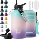 Insulated Water Bottle | Thickened Stainless Steel Vacuum Metal | Portable Sports Half Gallon Large Water Jug for Gym and Hiking with Straw, Carrier Bag, Handle Strap | BPA-Free 64 oz (Hydrangea)