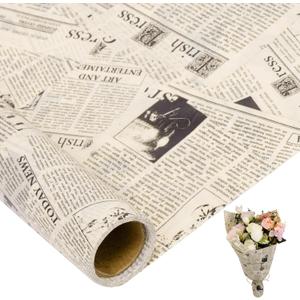 Larcenciel Vintage Newspaper Tissue Paper Roll | 17"x33', Beige Black Old News Print Wrapping Tissue Paper for Gift Bags, Gift Wrap, Flower Packaging, Craft Projects, Wedding, Birthday, Holiday Decor