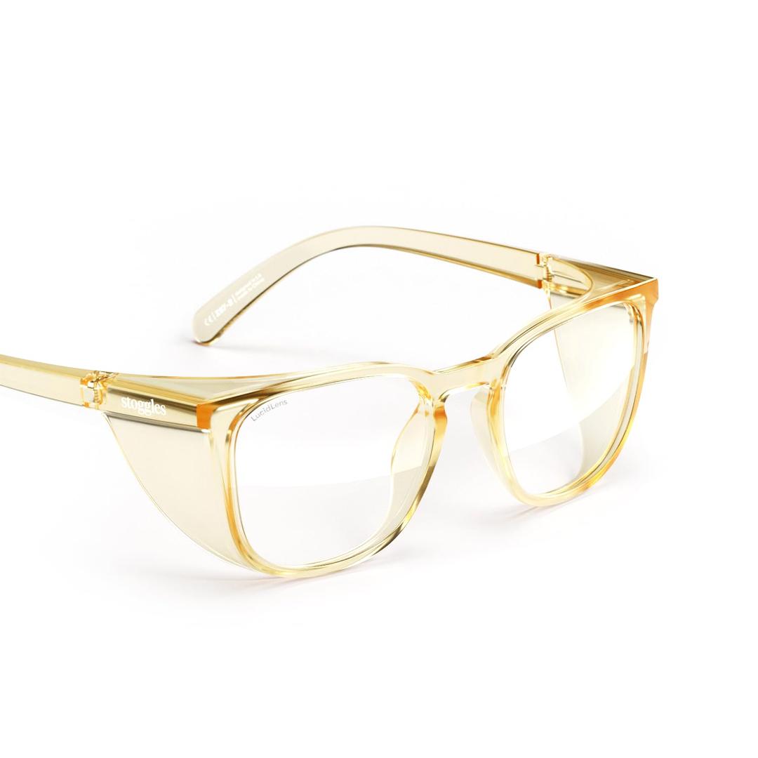 Stoggles Square Z87.1 Certified Polycarbonate Safety Glasses, Scratch & Shatter-Proof, Blue-Light & UV Blocking Lens, Top & Side Shields, Anti-Fog Dip Coated, Durable, Protective & Stylish Eyewear (Medium, Pineapple)