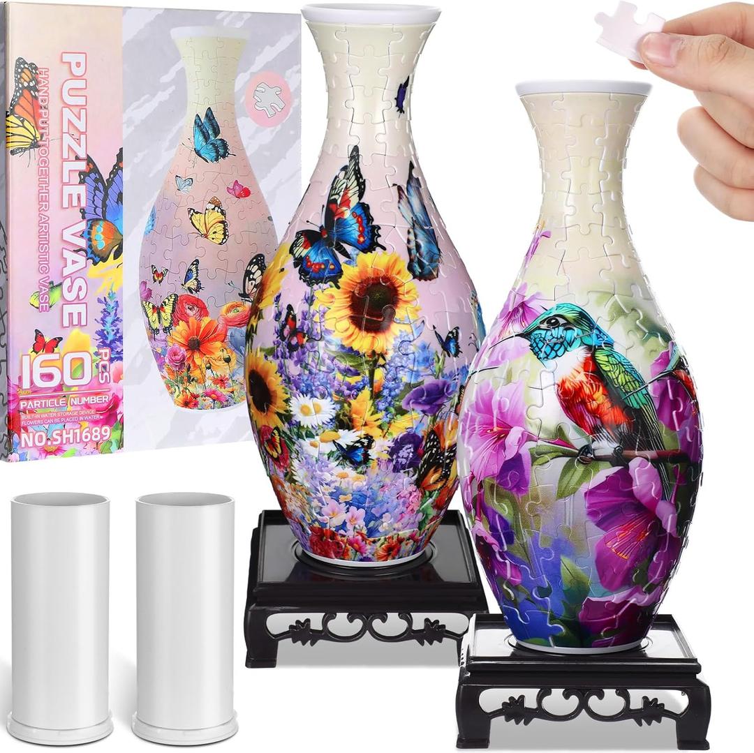 2 Set 3D Puzzle Vase 3D Puzzle Flower Vase Crafted from 160 Curved Plastic Pieces DIY Housewarming Gift for Flower Arrangements and Home Decoration