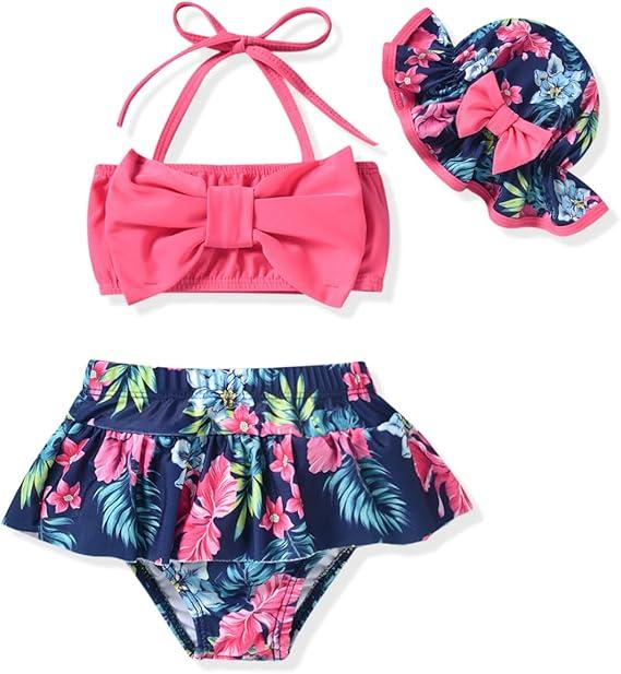 Aalizzwell Baby Girl 2-Piece Bikini Swimsuit with Hat Floral Size 70