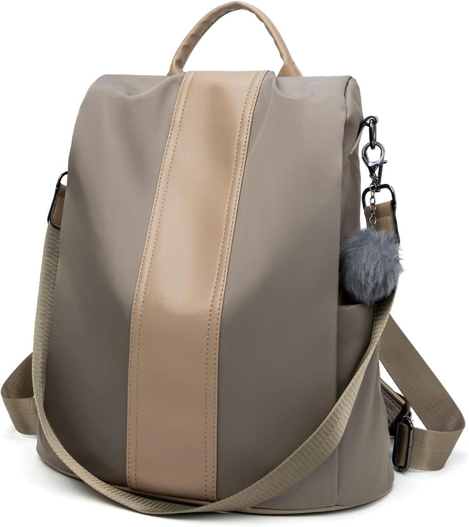 PINCNEL Women Khaki Medium Backpack Purse Waterproof Nylon Anti-theft Rucksack Lightweight Shoulder Bag