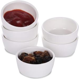 HAOTOP Mini Ramekins 1.5 oz Set of 6,Small Ceramics Souffle Dish, Exactly Designed for Dipping Sauce, Ketchup, Salsa and Jams, 45ml White