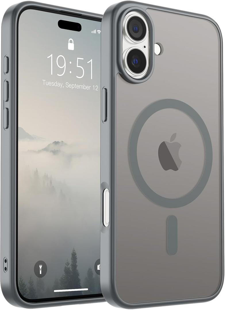 SUPFINE Magnetic for iPhone 16 Plus Case(Compatible with MagSafe)(Military Grade Drop Protection) Slim Translucent Matte Shockproof with Anti-Fingerprint Phone Case,Gray