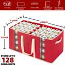 inin Christmas Ornament Storage Box with Adjustable Dividers,Christmas Ornaments Organizer with Zipper,Storage Container Bin with Side Pockets for Holiday Decorations(128 Ball, Red, without Tray)