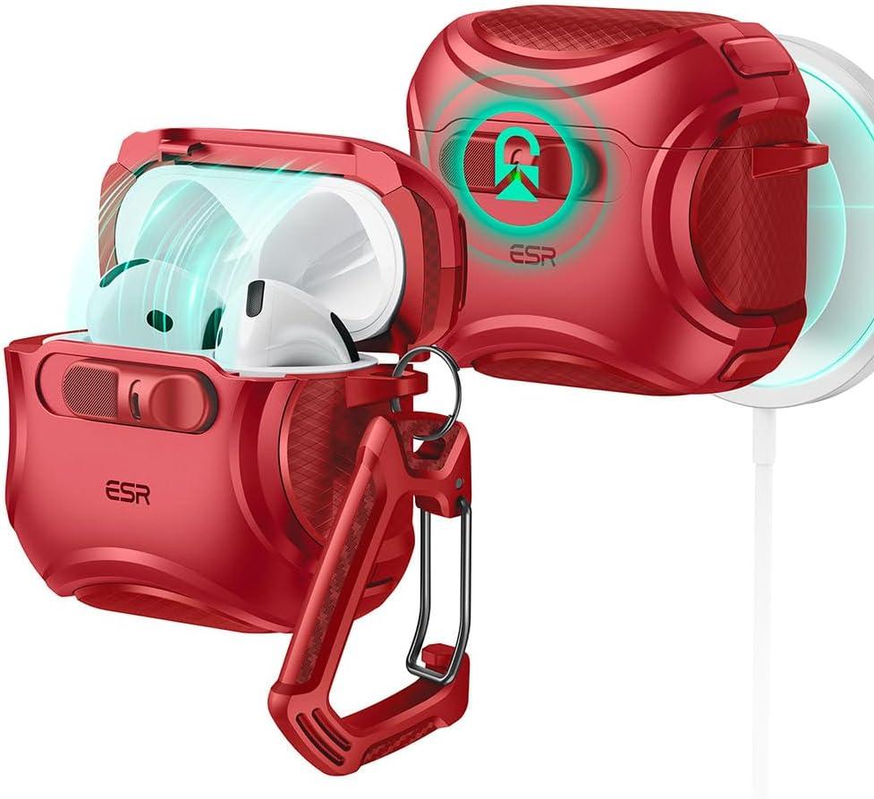 ESR for AirPods 4 Case, Compatible with AirPods 4 Generation Case (2024) (USB-C), Compatible with MagSafe, Drop-Proof Lock, Easy Open, Cyber Series, Red