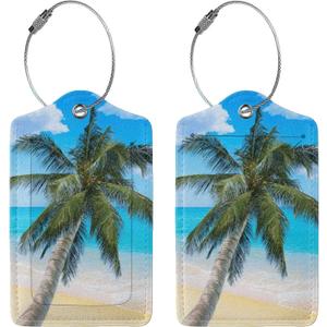 2 x Luggage Tags for Suitcases Funny Leather Carnival Cruise Luggage Tags Cute Travel Name Tags for Cruise Ships Travel Essentials 2 Pack(Palm)