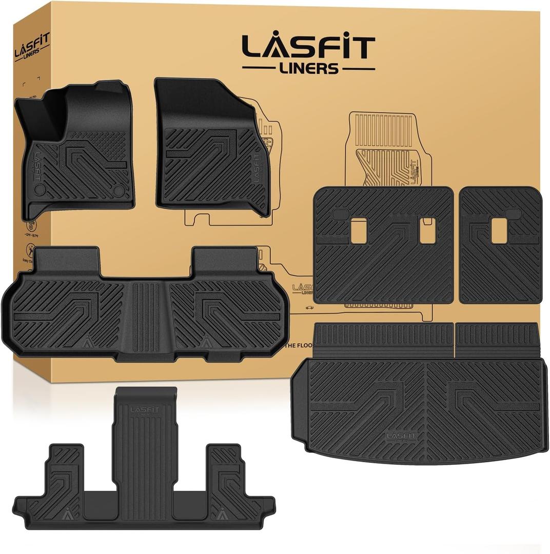 LASFIT Floor Mats & Cargo Liner with Backrest Mat for Chevy Traverse 2024-2026 (Only 7 Seats) & GMC Acadia 2024-2026 (Only 7 Seats) & Buick Enclave 2025-2026, All Weather TPE Custom Fit Floor Liners