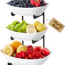 Lifewit Plastic Fruit Bowl Basket for Kitchen Countertop, 3 Tier Fruit Holder with Black Metal Stand, Serving Tray for Food, Vegetable, Cake, Dessert in Party