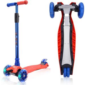 3 Wheel Scooter for Kids Ages 6-12,Kids Scooter with Light Up Wheels, Sturdy Deck Design, and 4 Height Adjustable Suitable for Kid Ages 3-12 (Blue)