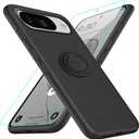 Case for Google Pixel 10/10 Pro Phone Case with Glass Screen Protector, 360 Rotatable Ring Holder Kickstand/Stand Silicone Slim Fit Protective Cover Case for Google Pixel 10 10 Pro 5G 2025 - Black