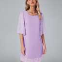LookbookStore 3/4 Sleeve Dress for Women Shift Cute Summer Tunic Floral Lace Dresses (Purple, S)