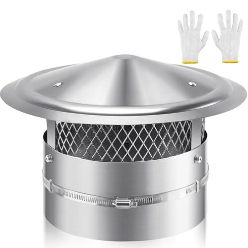 8 Inch Chimney Cap, 8" Stainless Steel Cone Top Chimney Cap with Screen, Adjustable and Reinforced Round Chimney Cap, Chimney Cover for Vents,Rain Cap for All-Round Chimney,8 Inch Round Chimney Cap