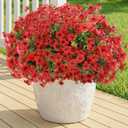 Artificial Flowers Fake Plants for Outdoors Spring Decoration, 13Bundles Silk Realistic UV Resistant Faux Flowers for Outside Planter Porch Yard Patio Garden Home Indoor, Red