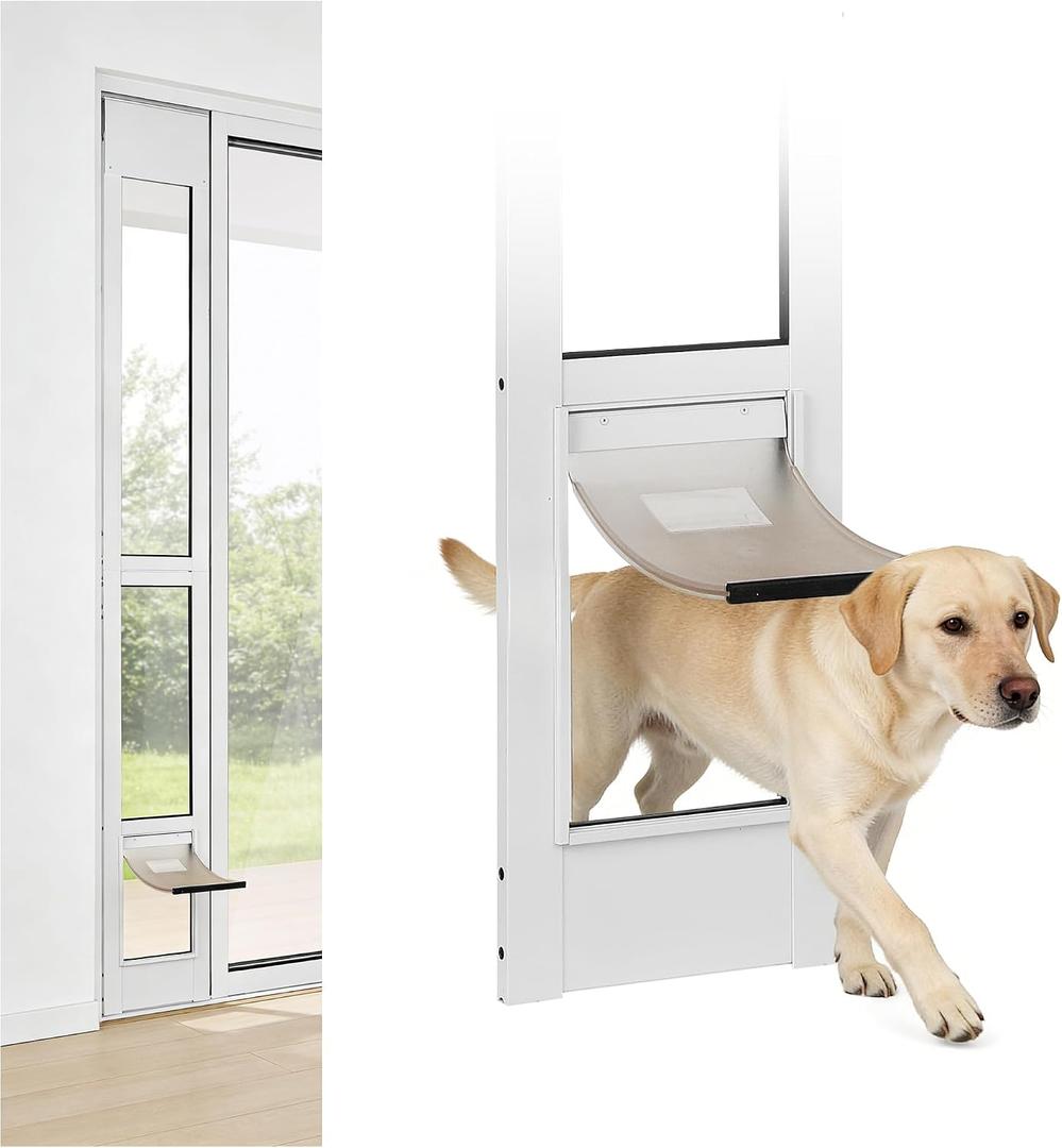 Sliding Glass Door Pet Door Insert with Lock – All-Metal Frame & Magnetic Flat Closure, No-Cut Doggie Door for Large Dogs, Adjustable Height (77 5/8" - 81") M-White, Medium
