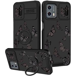 Funermei for Moto G 5G 2024 Case - Women Girls Cute Phone Cover Girly Pretty Aesthetic Black Butterfly Unique Design with Camera Cover and Ring Stand Funda for Motorola G 5G 2024