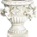 Sungmor Garden Cherub Urn Planter, Lovely Resin Angel Statue Flower Pots, Vintage European Style Planter, Rustic White Whimsy Fairy Decorative Plant Pot, Beautiful Pot for Indoor Outdoor Flowers (Roman Column)