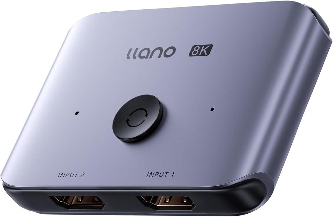 llano HDMI 2.1 Switch 2 in 1 Out 8K@60Hz 4K@120Hz, HDMI Switcher 48Gbps Bidirectional, Supports VRR HDR10 Dolby Atmos, for PS5 Xbox Apple TV Roku Switch 2, Aluminum Alloy Case