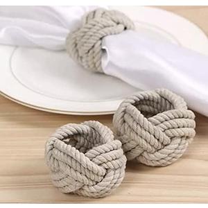 Nautical Rope Napkin Rings Set of 6, Cotton Rope Napkin Ring-Burlap Napkin Rings Set for Harvest, Thanksgiving, Christmas, Farmhouse, Beach, Party Decoration, Wedding, Dining Table etc. (Ivory 6)