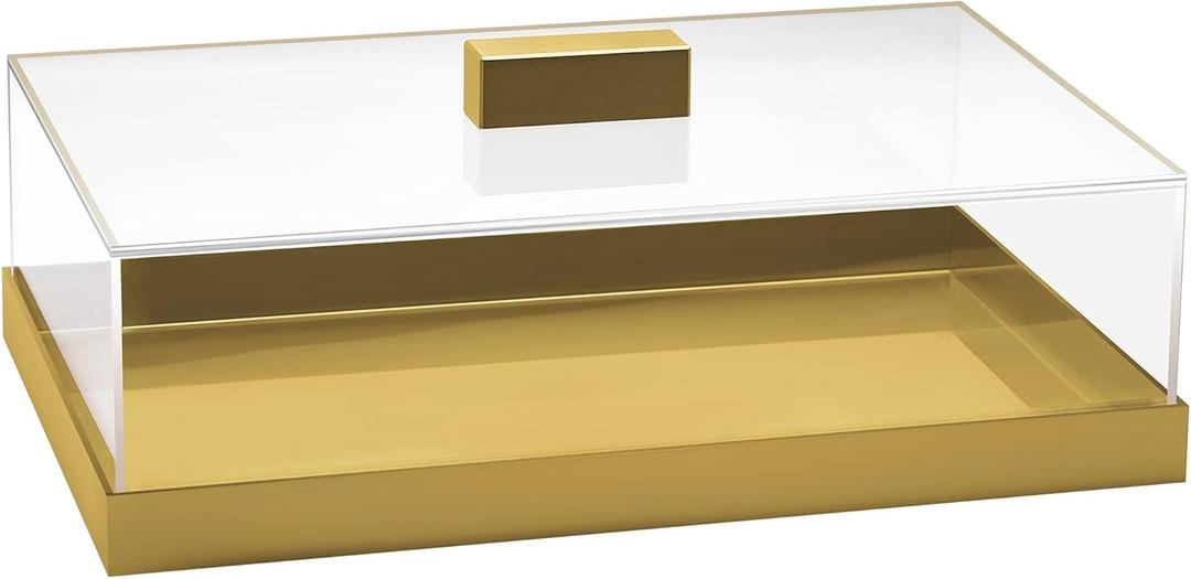 Acrylic Cake Stand | Multifunctional Serving Tray | Elegant Gold Food Tray with Clear Lid | Perfect as a Cake Box and Serving Platter for Party, Home and Kitchen | Shatter Resistant (14.5" x 9.5" x 4.3")