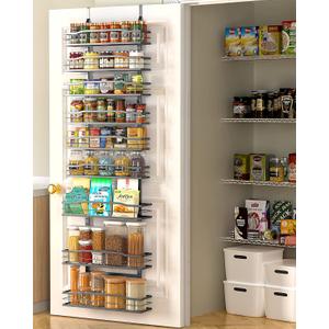 Moforoco 9-Tier Over The Door Pantry Organizer, Pantry Organization and Storage, Black Hanging Basket Wall Spice Rack Seasoning Shelves, Home & Kitchen Bedroom Bathroom House Essentials